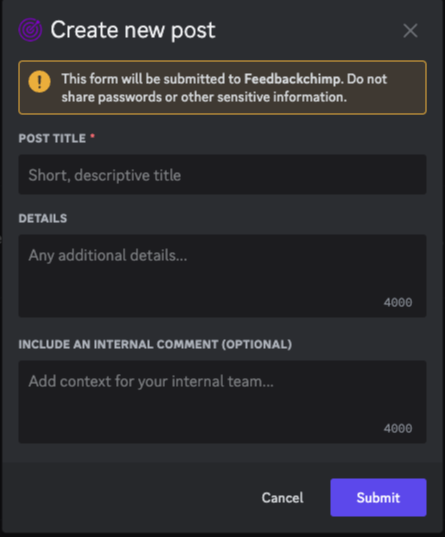 Create feedback posts from Discord messages